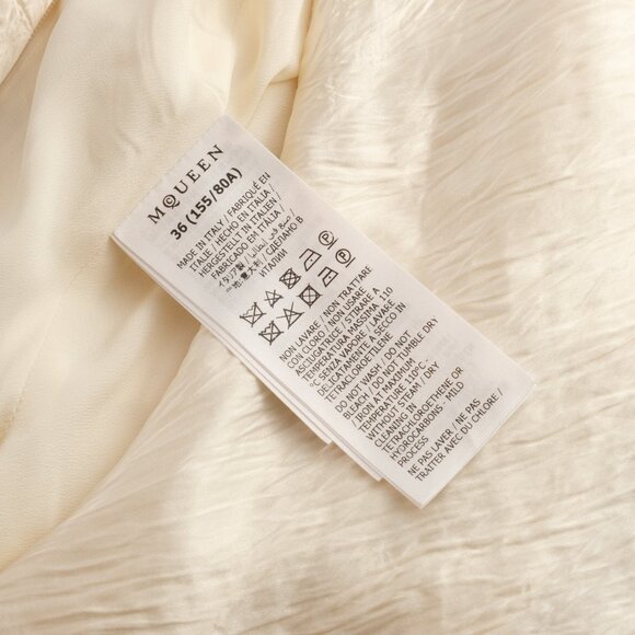 Alexander McQueen Asymmetrical Ruched Smashed Satin Top, Oyster, IT 36 (US 0) - Picture 11 of 14